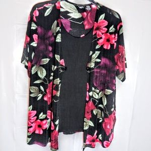 Floral Half Sleeve Faux Black Camisole Blouse